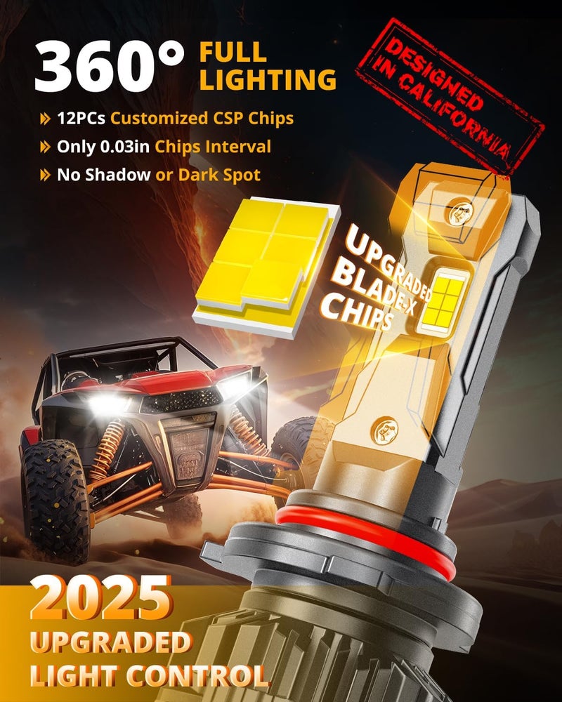 Auxbeam 9005 HB3 ضوء الضباب، سلسلة F22 9005 للرياضات القوية، 6500K 110W 24000LM أكثر سطوعًا بنسبة 700% ضوء 9005 لمركبات UTV ATV على الطرق الوعرة - Image 3